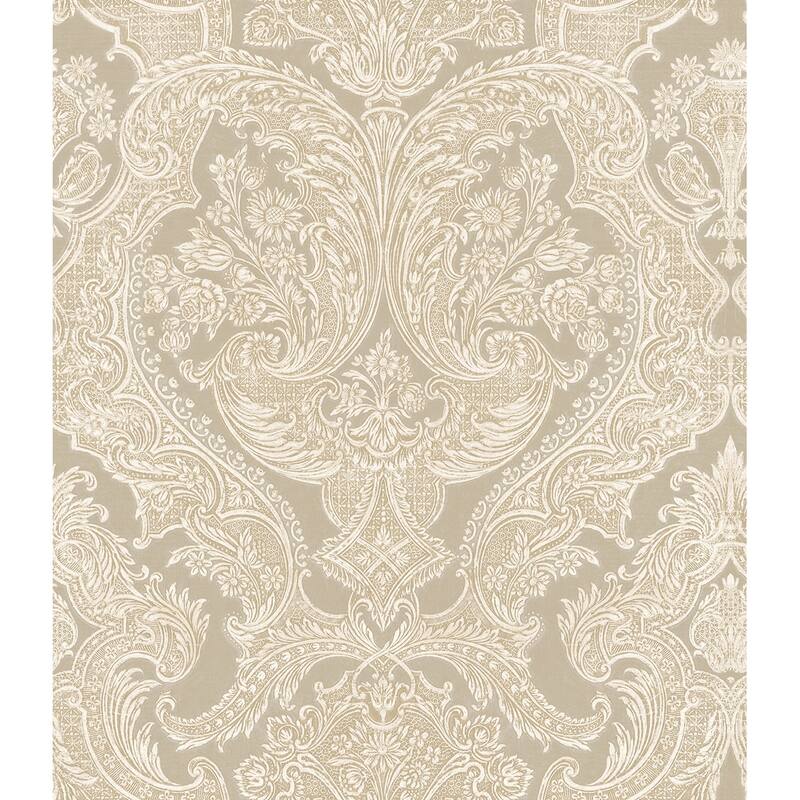 Seabrook Designs Olivas Damask Unpasted Wallpaper - 20.5 in. W x 33 ft. L - Metallic Light Taupe