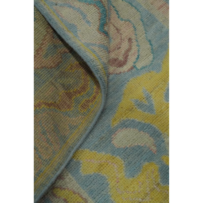 Handmade Blue Floral Oushak Vegetable Dye Area Rug, Medallion Carpet - 9' 9'' X 8' 2''