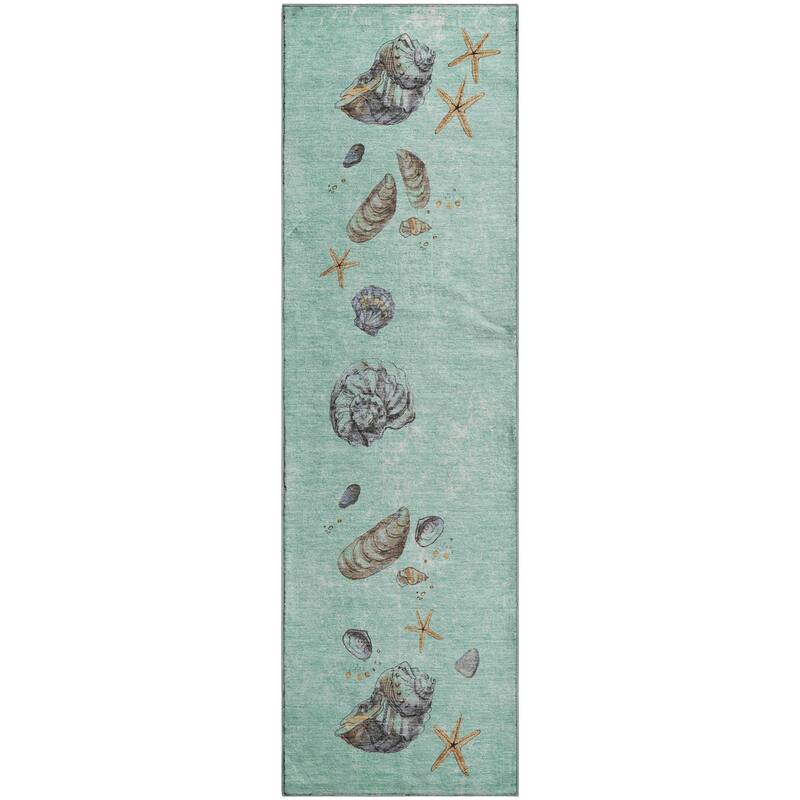 Premium Washable Super Soft Coastal Shell Border Mayfield Rug