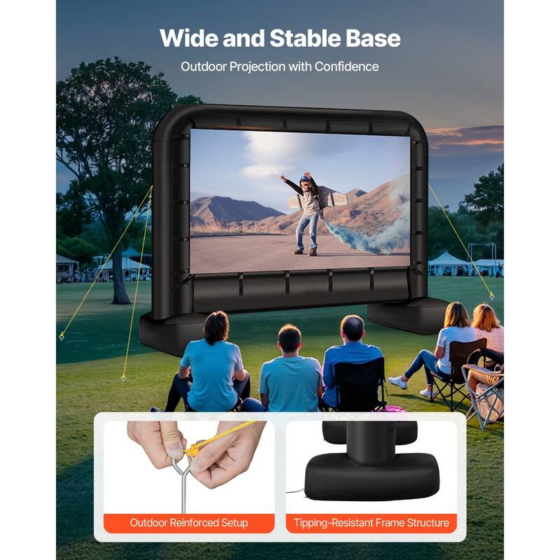Wrinkle-Free 600D Fabric, Silent Blower Quick Setup Portable Backyard Projection Screen for Camping Parties & Home Theater