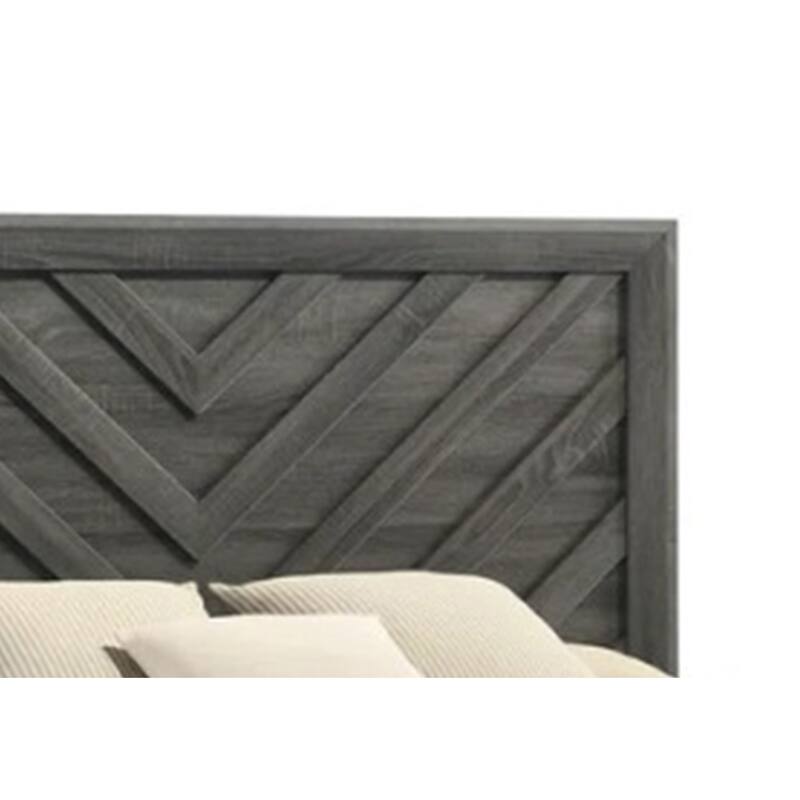 Velz Full Size Bed w Chevron Patterned Headboard, Dark Gray Wood