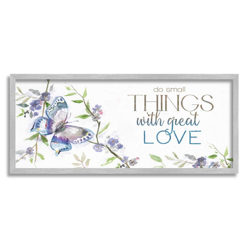 Stupell Do Things with Love Leaf Flower Branches Butterfly Framed Wall Art, Design by Nan - White - 24 x 10 - Grey