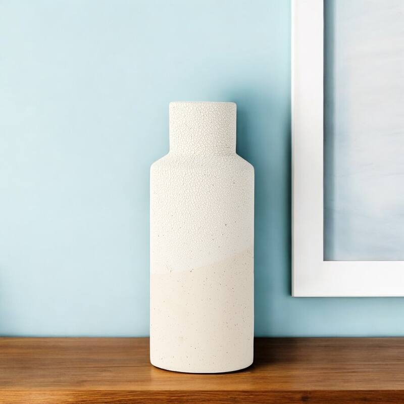 HomeRoots 11" Cream And Off White Color Block Cylinder Ceramic Table Vase