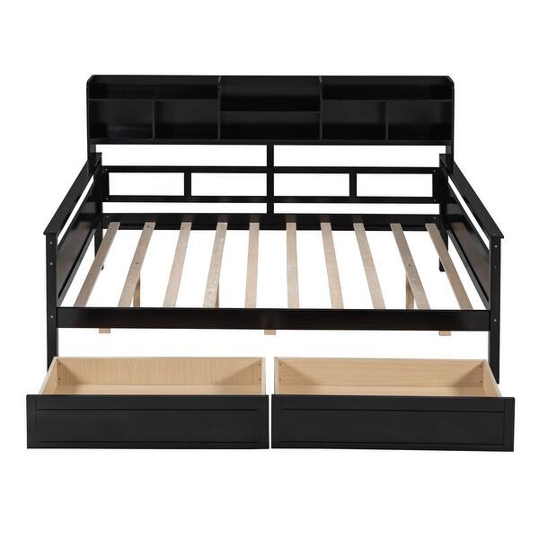 slide 2 of 36, Full Size Daybed Platform Bed with 2 Storage Drawers and Headboard Espresso - Full