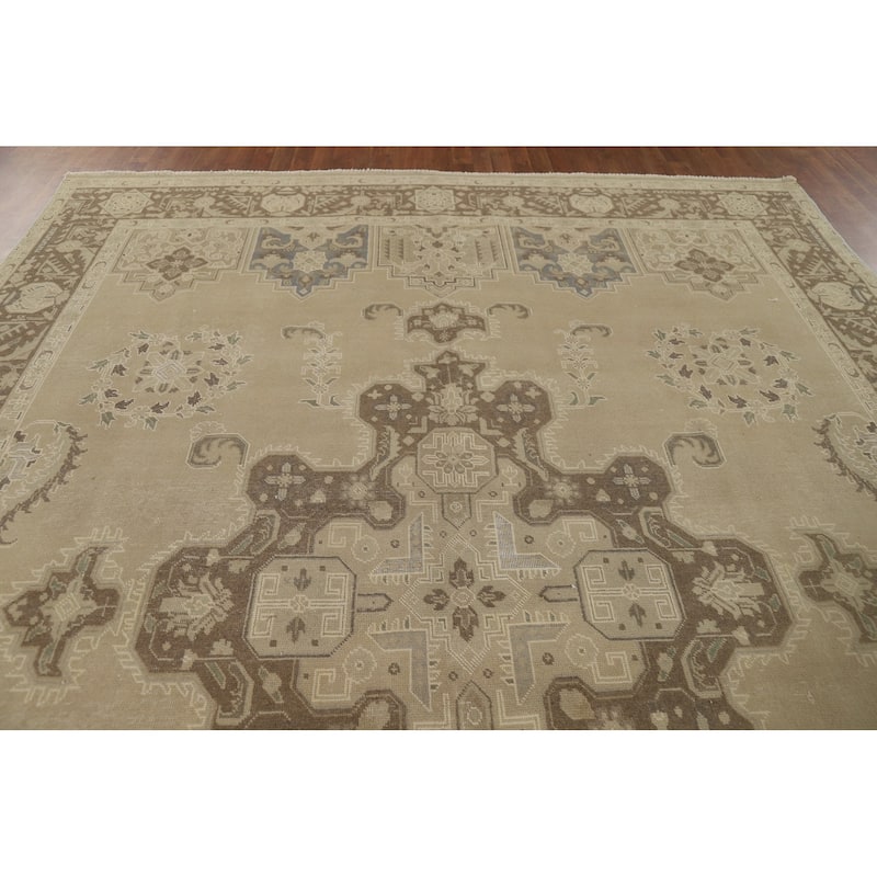 Geometric Tabriz Vintage Persian Rug Handmade Traditional Wool Carpet - 9'5" x 13'0"