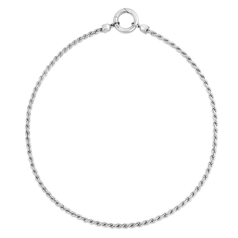 Curata 925 Sterling Silver 18" 3.4mm Rhodium Fancy Push Lock Rope Chain