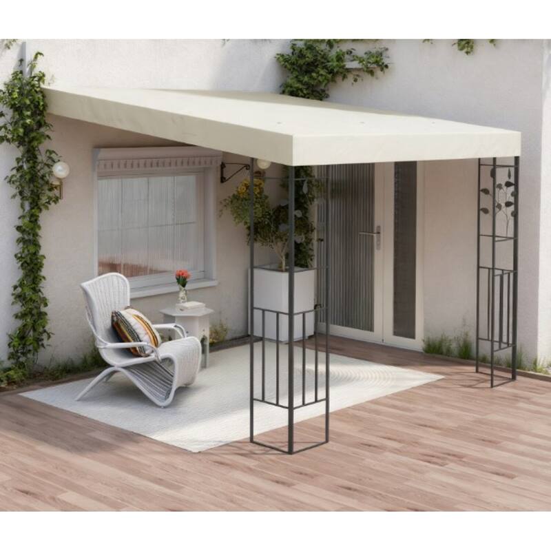 GDFStudio - 9.8' x 9.8' Outdoor Patio Lean-To Metal Pergola Canopy with Drainage Holes & Shelter with UV-Resistant Roof