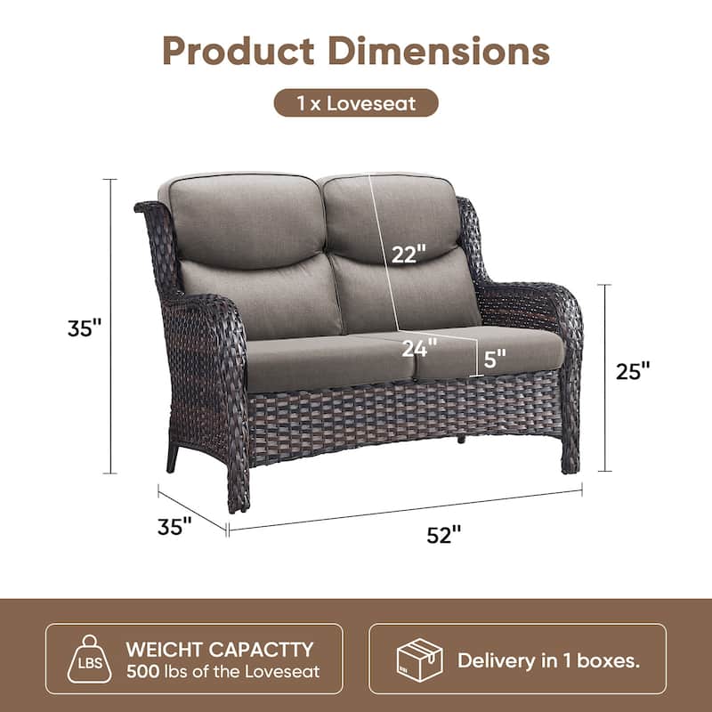 Pocassy Outdoor 2 Person Sofa Patio Loveseat with Comfy Cushions