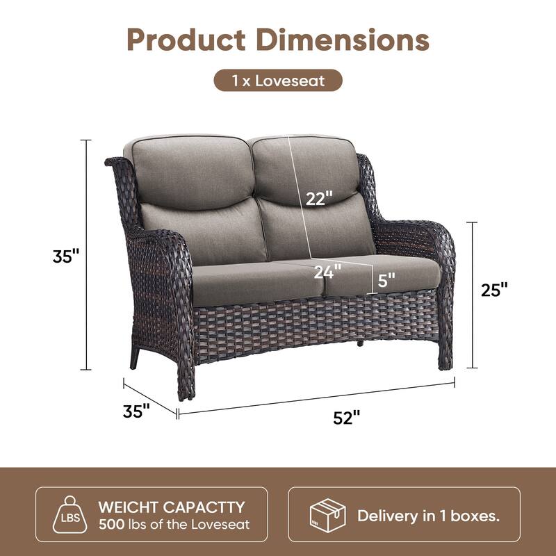 Pocassy Outdoor Patio Loveseat All-Weather Wicker Loveseat with Cushions
