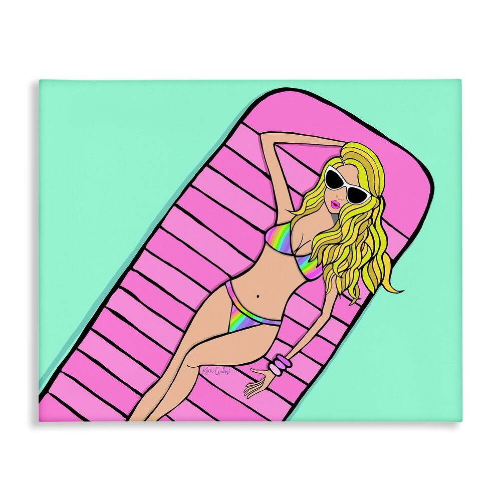 Stupell Trendy Girl on Pool Float Canvas Wall Art Design By Katie Conley