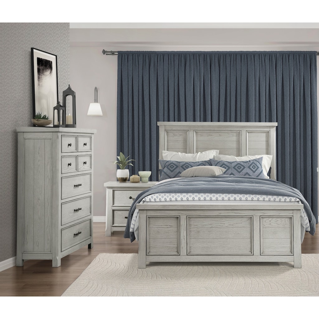 3pc Bedroom Furniture Light Gray Bed Chest Nightstand Set Wooden Classic