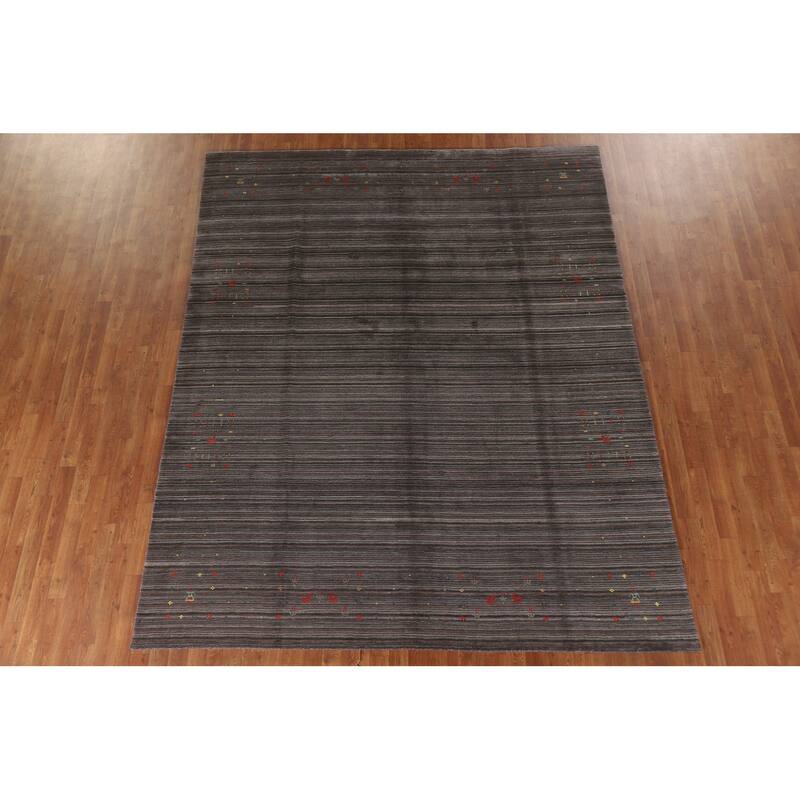 Striped Gabbeh Indian Area Rug Hand-Knotted Wool Carpet - 7'11"x 9'10"