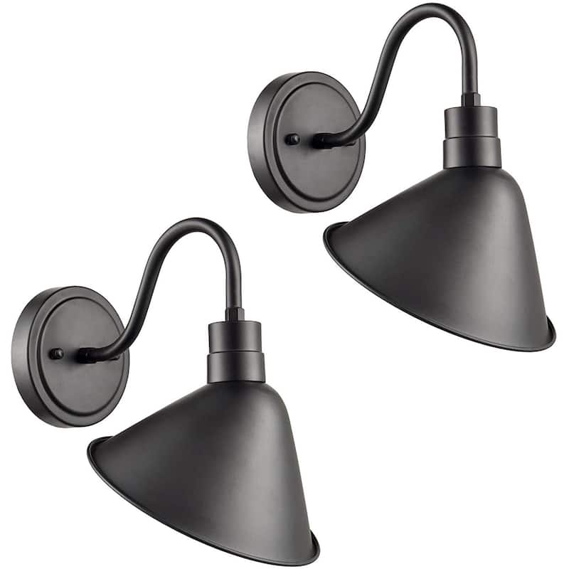 Belluno Industrial Gooseneck Wall Sconces Antique Black Barn Light Set of 2 - Antique Black