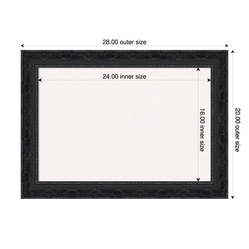 Filigree Gloss Black Framed Cork Board - Bulletin Board, Organization Board, Pin Board - White - 28 x 20 in