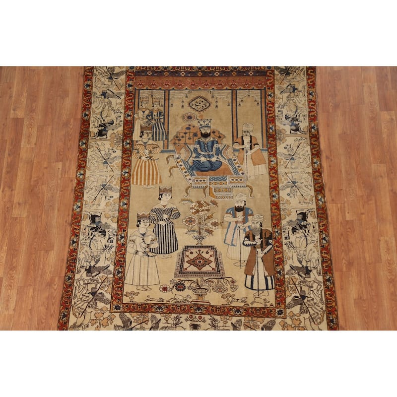 Pre-1900 Antique Vegetable Dye Kashan Mohtasham Persian Rug - 4'9"x 6'10"