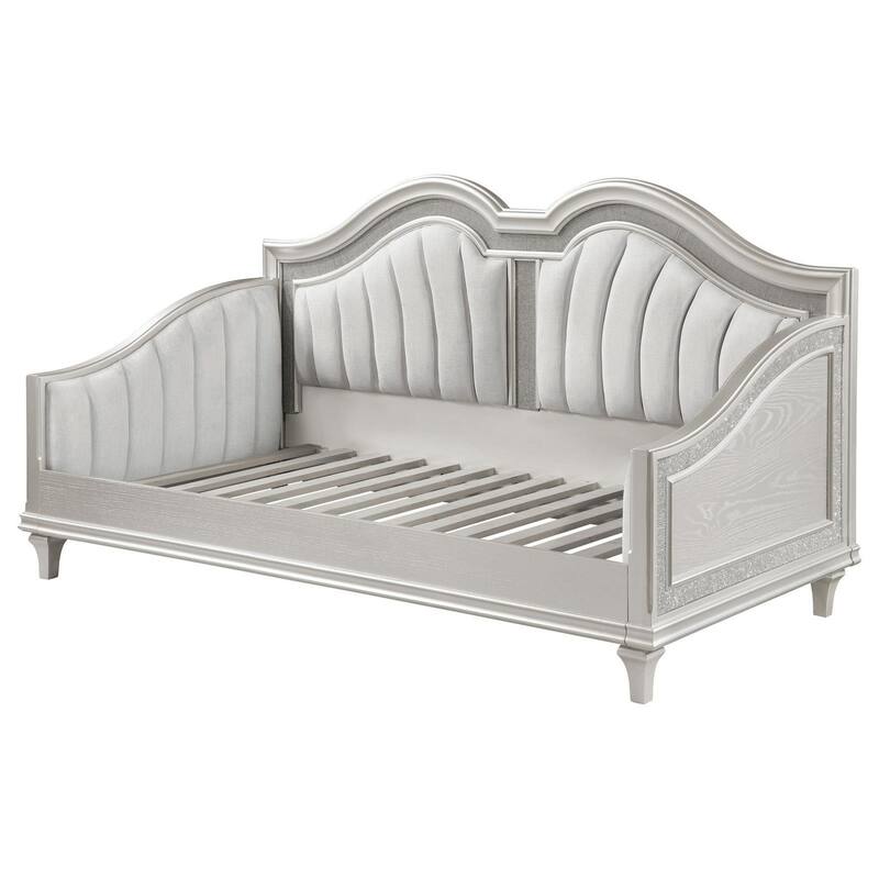 Nive Twin Daybed, Classic, Faux Diamond, Silver, Ivory Fabric Upholstered
