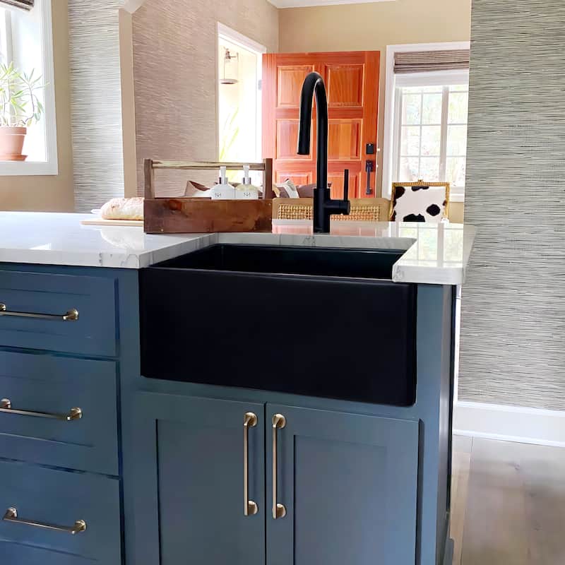 Austen Matte Black Fireclay 24" Single Bowl Farmhouse Apron Front Undermount Kitchen Sink with Drain