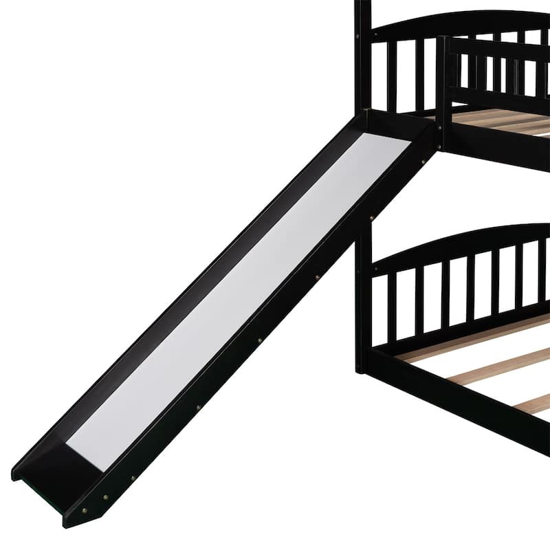 Merax House Twin over Twin Bunk Bed with Slide for Kids