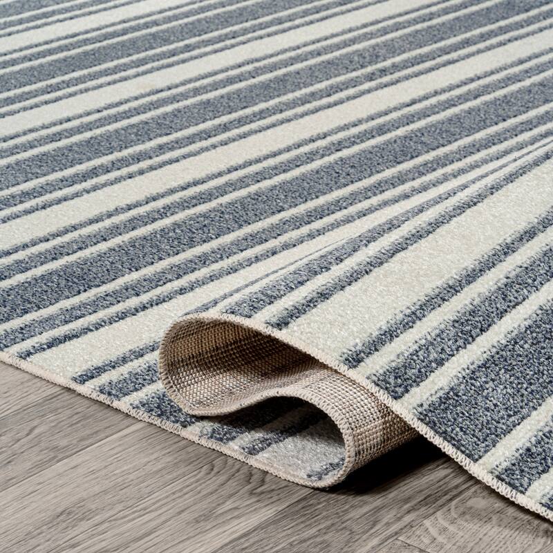 JONATHAN Y Maze Two-Tone Striped Classic Low-Pile Machine-Washable Cream/Light Gray Area Rug