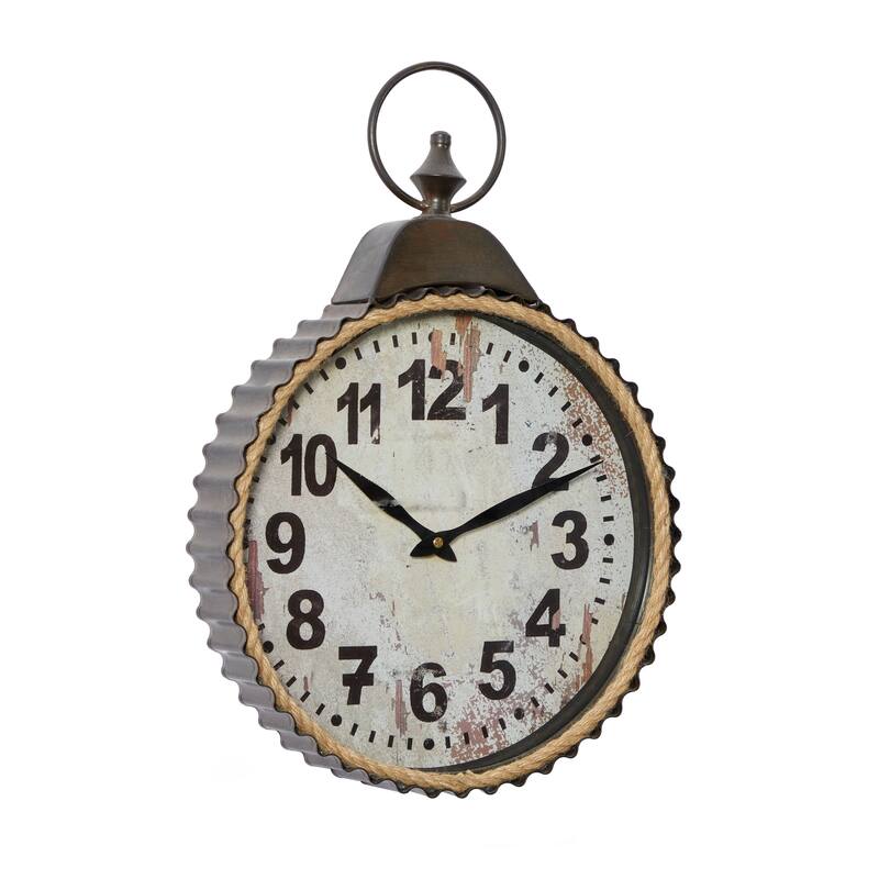 Black Metal Pocket Watch Style Decorative Wall Clock with Rope Accent