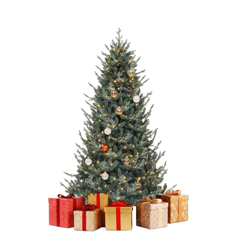 6/7.5FT Pre-Decorated Artificial Hinged Holiday Xmas Tree with 51 Pine Cones