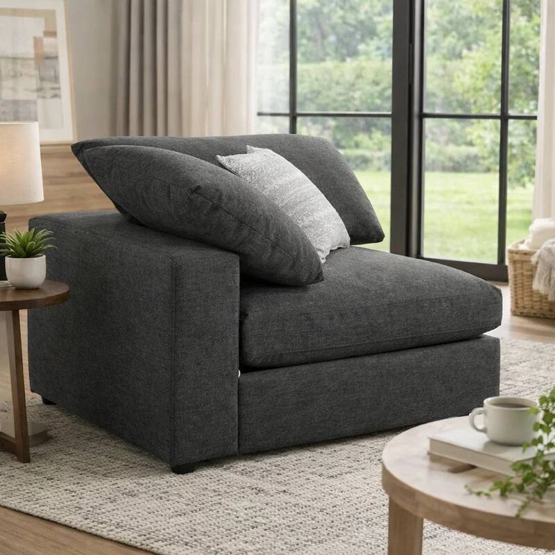 Fabric Upholstered Wooden Corner Chair with Loose Cushion Seat, Gray