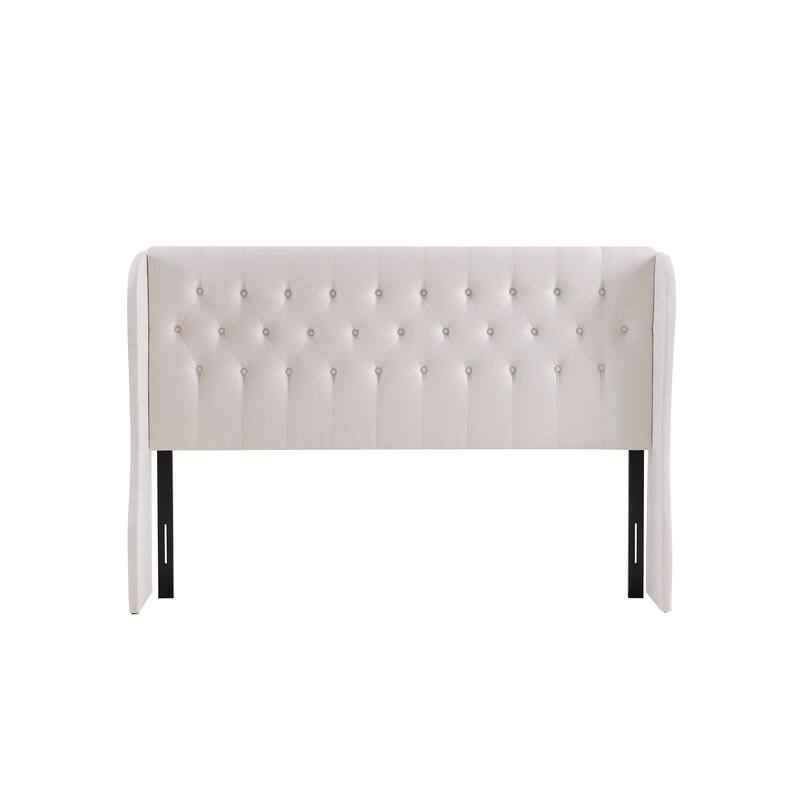 Beige Elegant Tufted Wingback Headboard