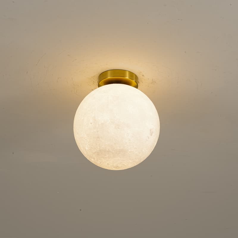 1-Light Modern 3D Printed Moon Plastic Gold Flush Mount Ceiling Light for Bedroom - 9.8 in. W x 10.6 in.H