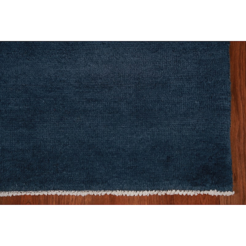 Hand Knotted Oriental 100% Wool Carpet Modern Solid Navy Blue & Blues Gabbeh Runner Rug - 8' 2'' X 2' 8''