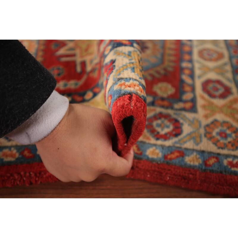 Geometric Red Kazak Oriental Foyer Rug Handmade Wool Carpet - 2'0" x 3'0"