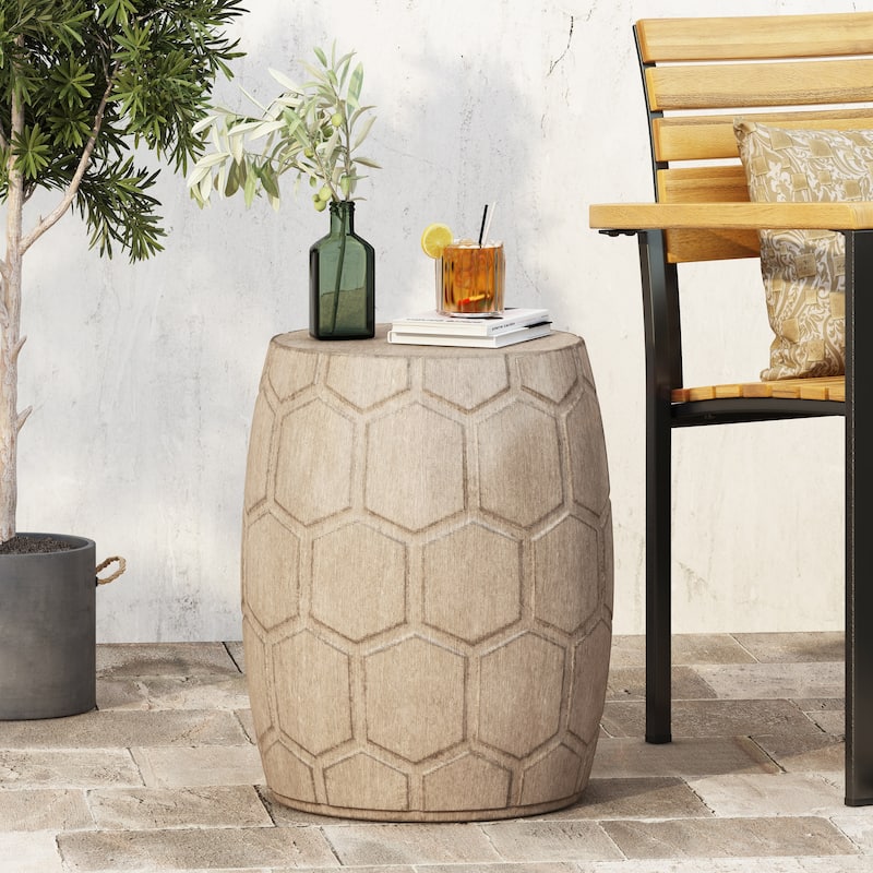Aranda Outdoor Lightweight Concrete Side Table by Christopher Knight Home - Natural Wooden
