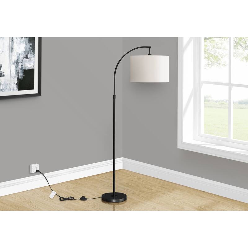 Lighting, 65"h, Floor Lamp, Black Metal, Ivory / Cream Shade, Contemporary