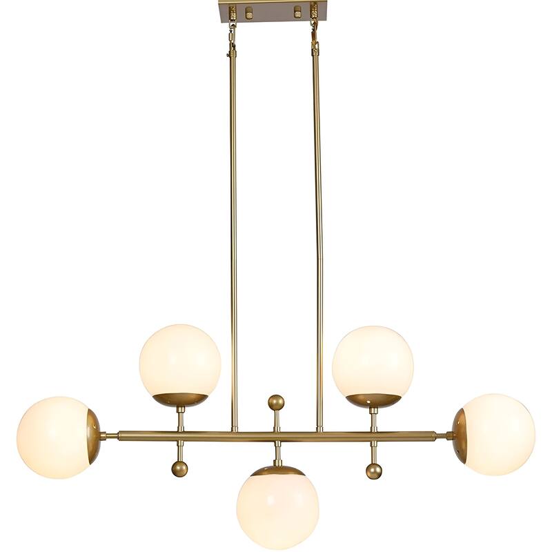 5-Light Linear Apollo Globe Opal Glass Pendant Kitchen Island Horizontal Chandelier