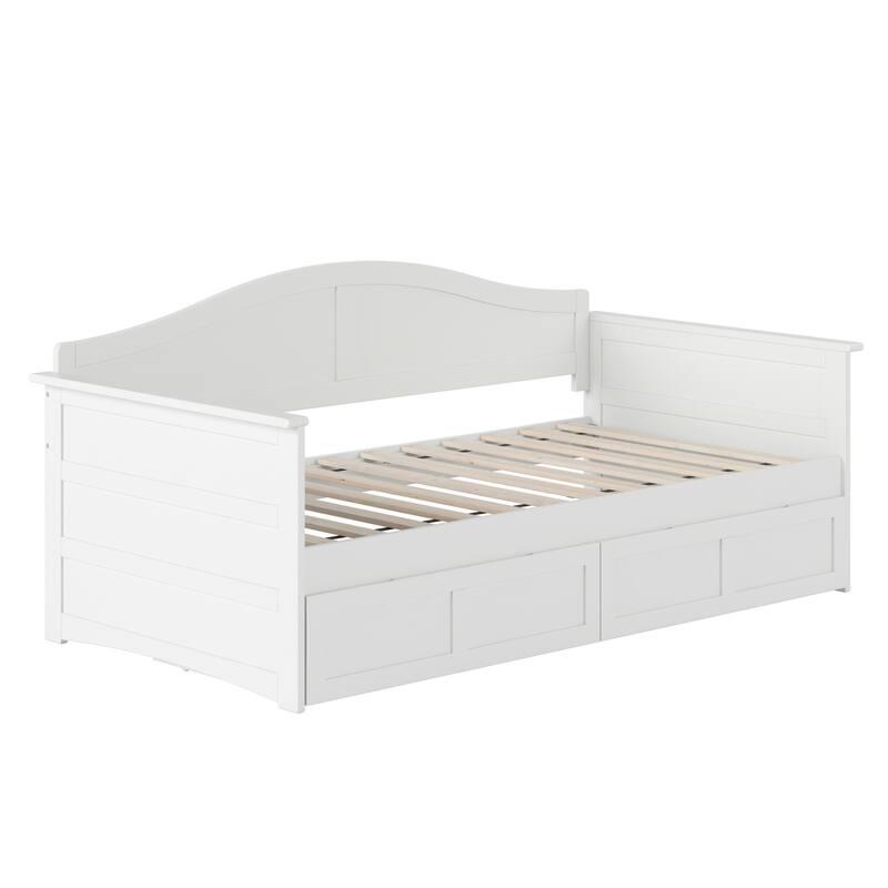 Twin Daybed with Drawers - White Wood Frame, Modern Design, Storage Bed