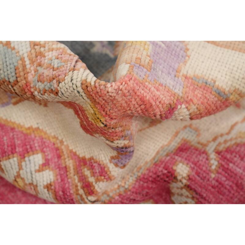 Hand Knotted Oriental 100% Wool Carpet Transitional Floral Pink Oushak Area Rug - 6' 10'' X 5' 0''