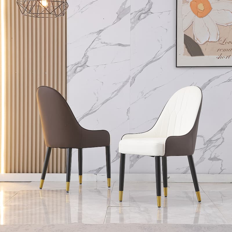 Dining Chair with PU Leather metal legs (Set of 2) - Brown
