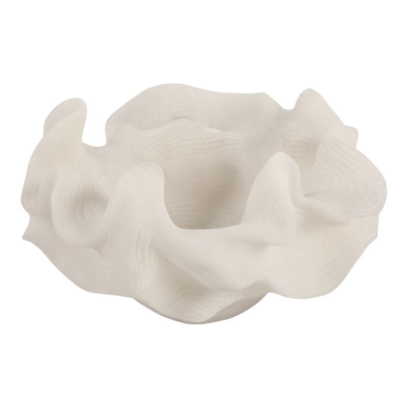 Resin Decorative Bowl Ruffled Edge Coral Accent Home Office - 7" White - 12" x 11.75" x 7.25"