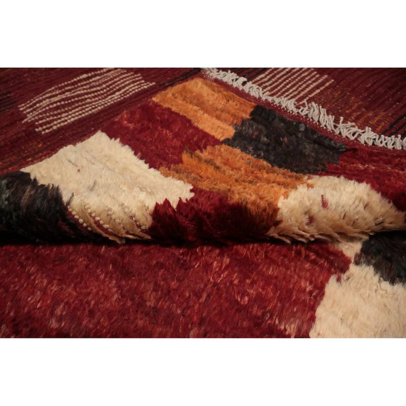 Hand Knotted Oriental 100% Wool Carpet Modern Geometric Red Moroccan Area Rug - 10' 2'' X 6' 9''