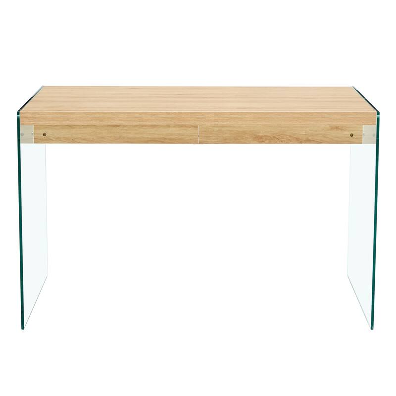 Roomfitters Modern Coffee Table with MDF Top and Dual Tempered Glass Panels for Elegant and Sturdy Living Room Use, Wood