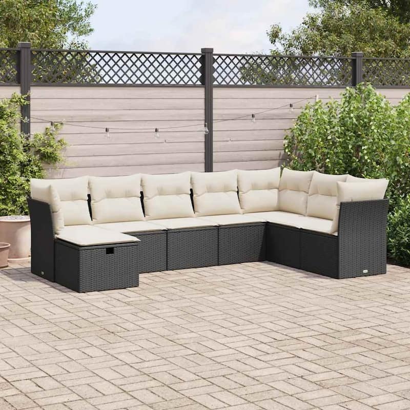 vidaXL Garden Sofa Set - Black and cream Large with storage