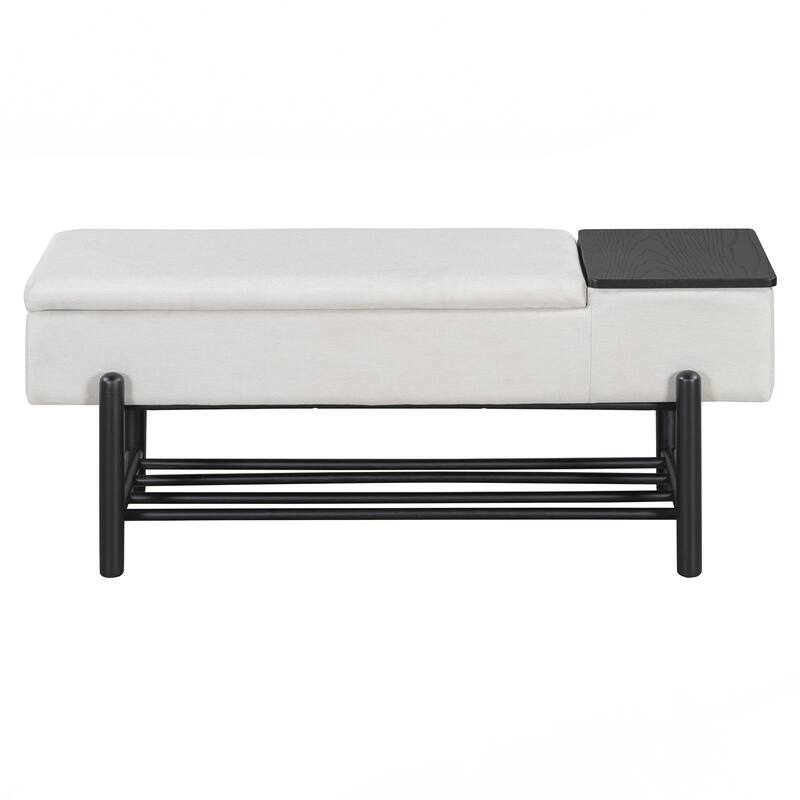 Farmhouse Upholstered Storage Bench with Hidden Compartment, Modern Entryway Bench for Living Room, Entryway