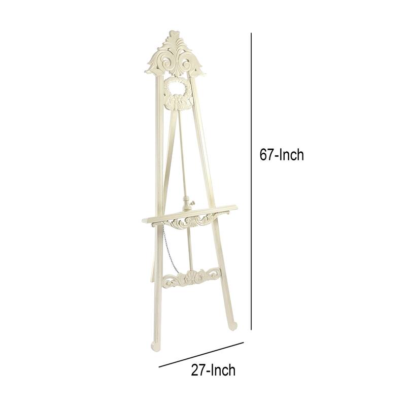 Wooden Hand Carved Tripod Easel with Back Leg Support, White