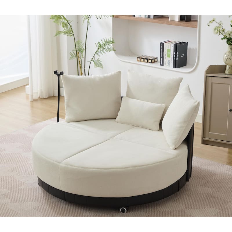 360° Swivel Barrel Chair Round Sofa Chair with Casters and Adjustable Phone Stand, Upholstered in Anti-Wrinkle Polyester Fabric