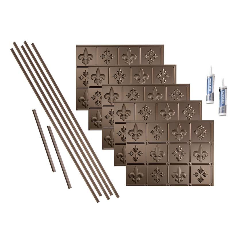 FASÄDE Fleur de Lis Decorative Vinyl Backsplash Panel - 15 Sq Ft Kit - Argent Bronze
