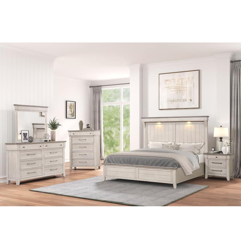 Roundhill Furniture Walcott 5-Piece Bedroom Set with Touch LED Lighting - Queen