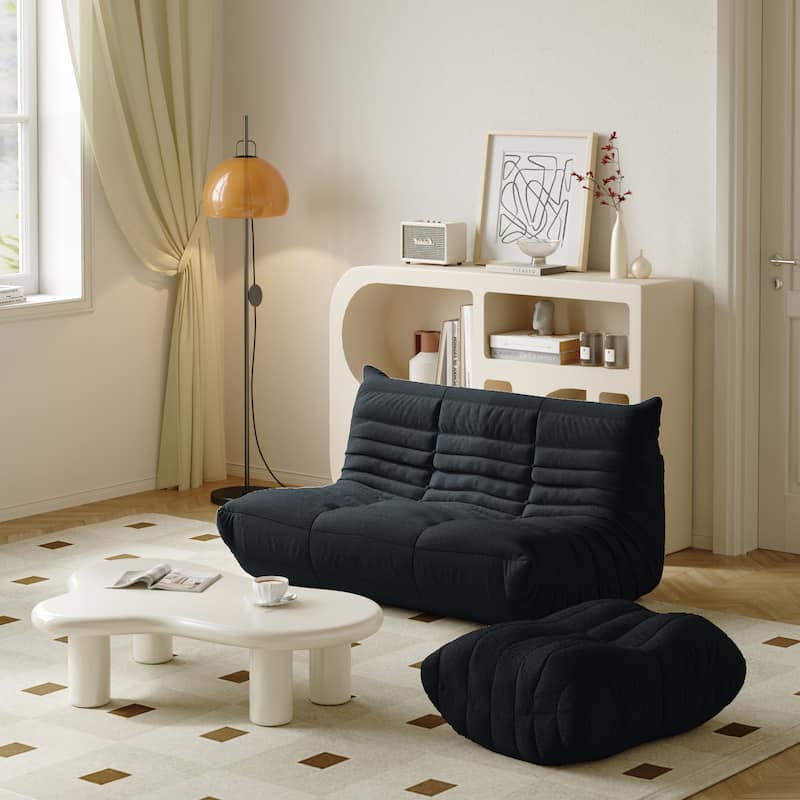 Comfy Lazy Floor Sofa Couch with Ottoman - Black