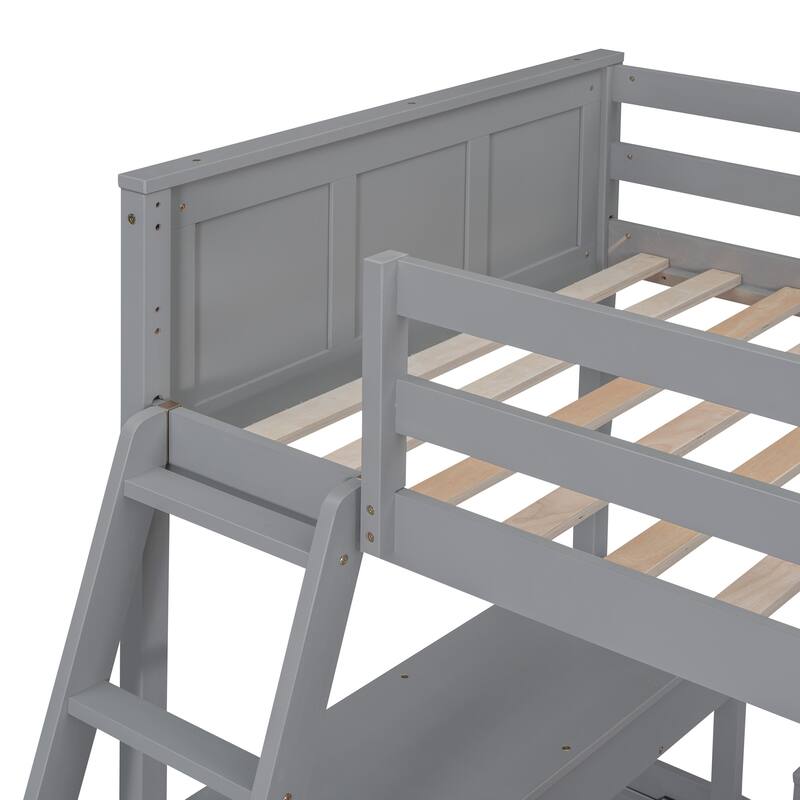 Space-Saving Twin Over Full Bunk Bed with Built-in Desk in Gray