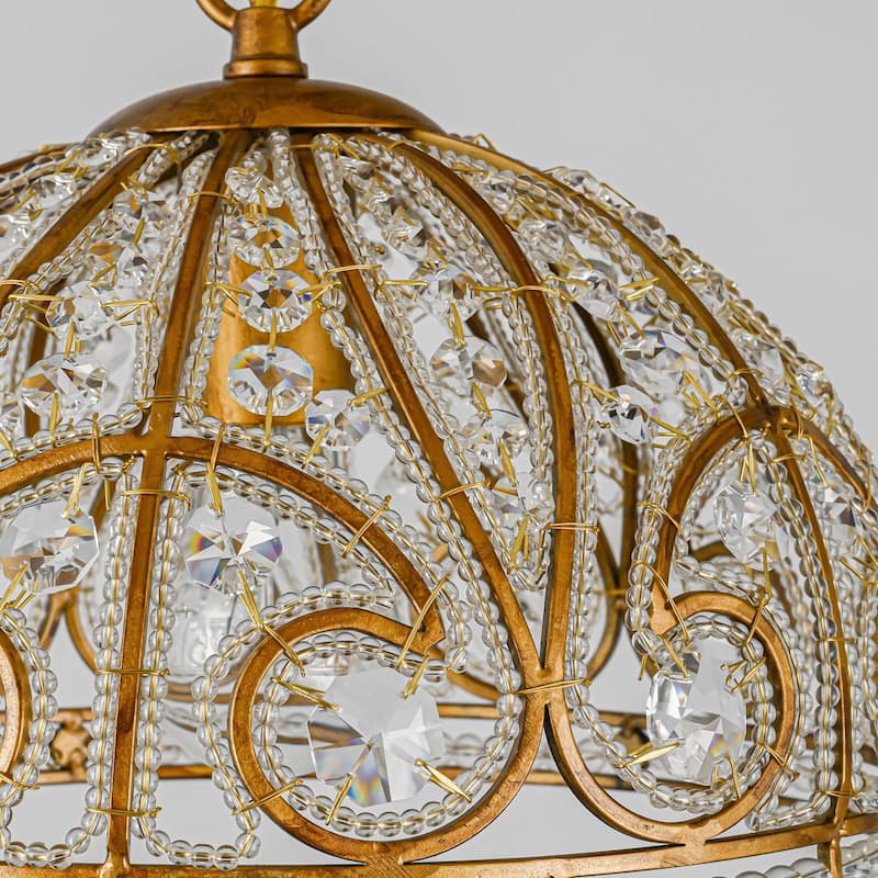 Ennu Retro Antique Sphere Crystal Chandelier Adjustable Dining Room Chandelier - Brass
