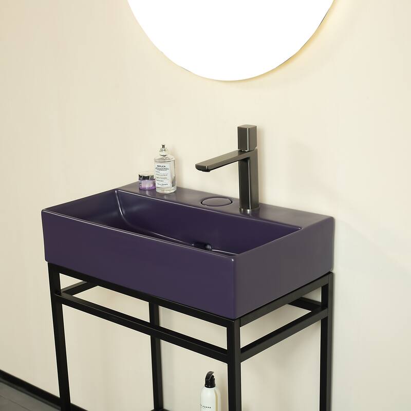 GDFStudio - Lofi Modern 24" Ceramic Basin with Drainer Control Button, Glossy Finish, WITHOUT Cabinet - Purple