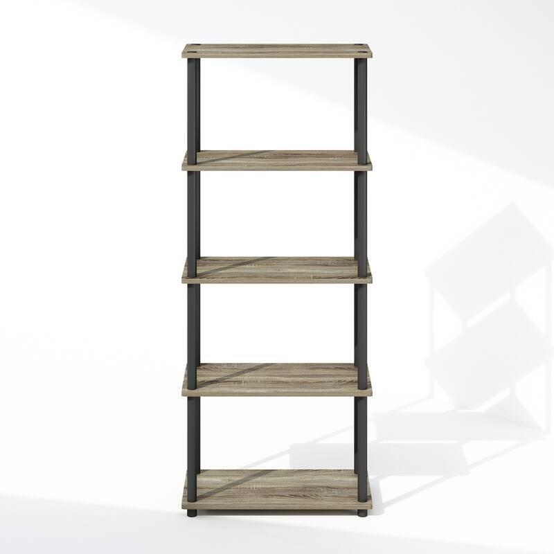 57.4 in. Tall French Oak Grey/Black Wood 4-Shelf Bookcase